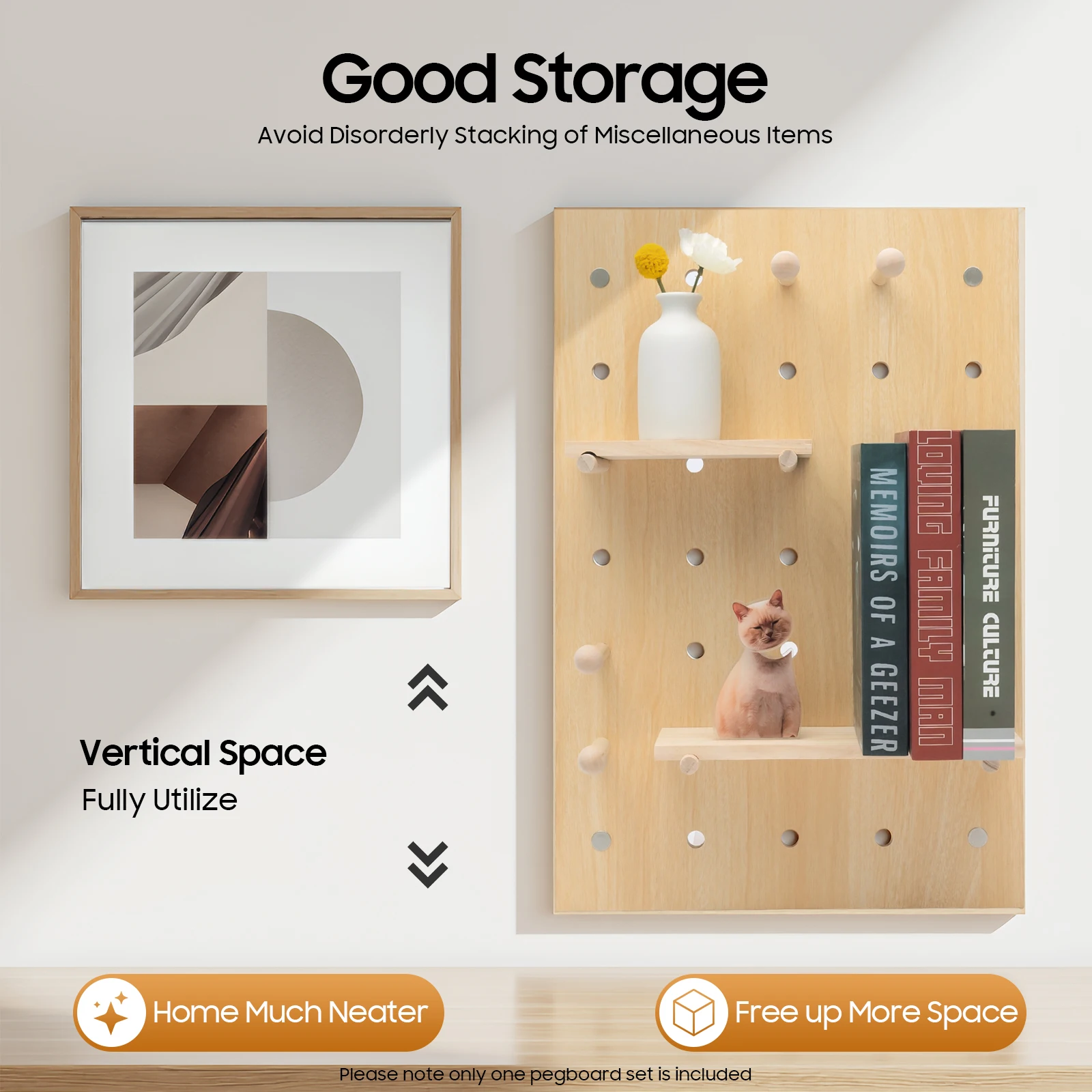 60*40cm Wooden Pegboard Set, Modular Display Pegboard Panel Kits, DIY Wood Nail Board For Home, Office, Garages