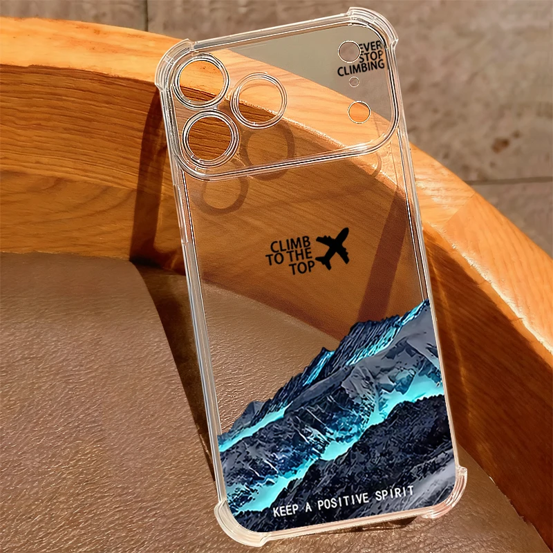 Flugzeug-Berge-Muster Handyhülle für iPhone 17e 17 16 15 Pro Max 14 13 Pro 16 Stoßfeste Weiche Transparente Kartenfach-Schutzhülle