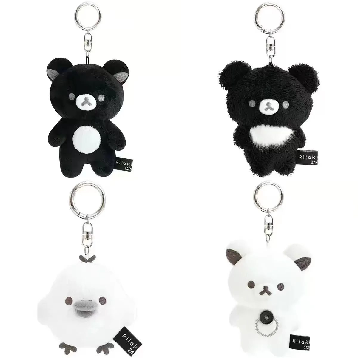 Monochrome Rilakkuma Plush Keychain Cute Black White Korilakkuma Kiiroitori Stuffed Doll Bag Pendant Cartoon Gift for Girls