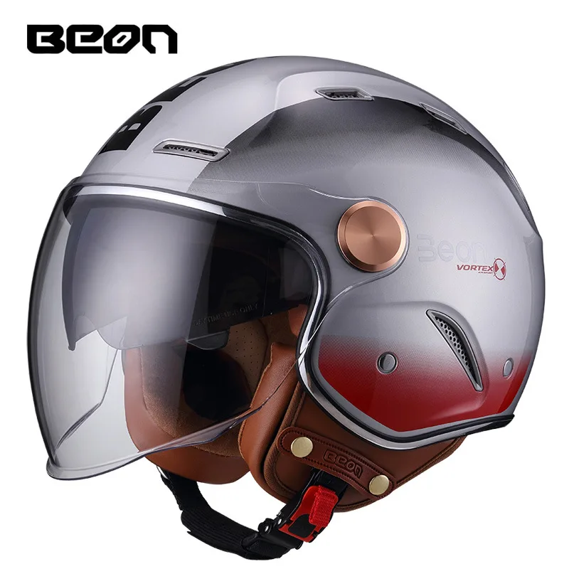 

BEON Motorcycle Half Helmet Three-quarter Helmet Double Lens Men Women Four Season Motorcycle Riding Equipment