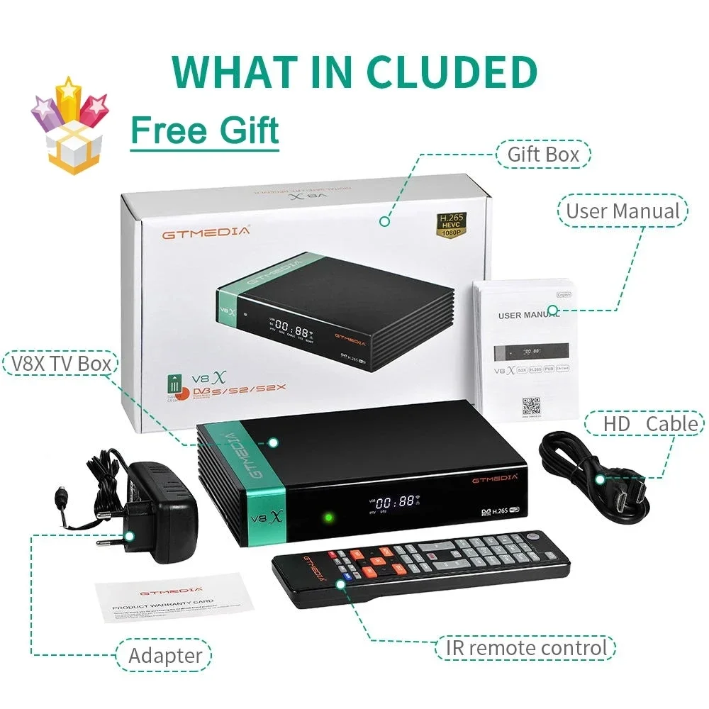 GTMedia V9 PRIME Full HD Satellite Receiver DVB-S2 TV Decoder + USB WIFI Upgrade BYV7S2X V7S HD CLINES tv Receiver Sat TV Box