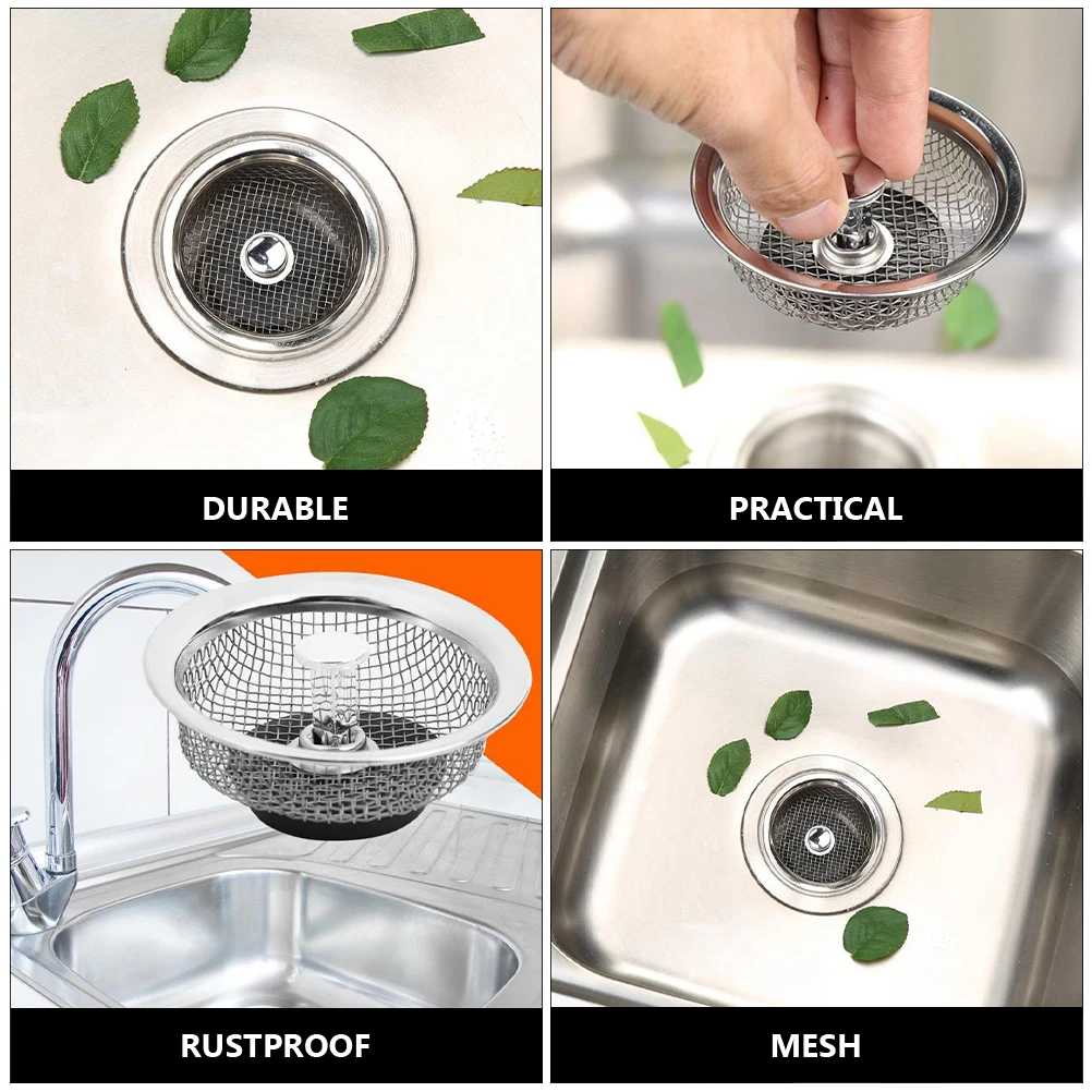 

Stainless Steel Sink with Plug Mesh Filter Kitchen Drain Durable Rustproof Easy Clean Debris Blocking Plumbing Protection Floor