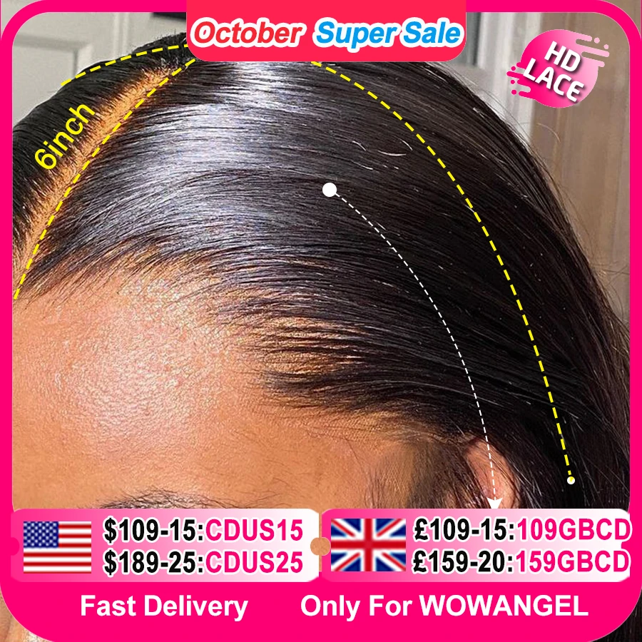 Pelucas frontales de encaje completo HD 13x6, pelucas de cabello humano con frente de encaje HD Invisible 250%, pieles de fusión rectas, peluca de cabello brasileño prearrancado