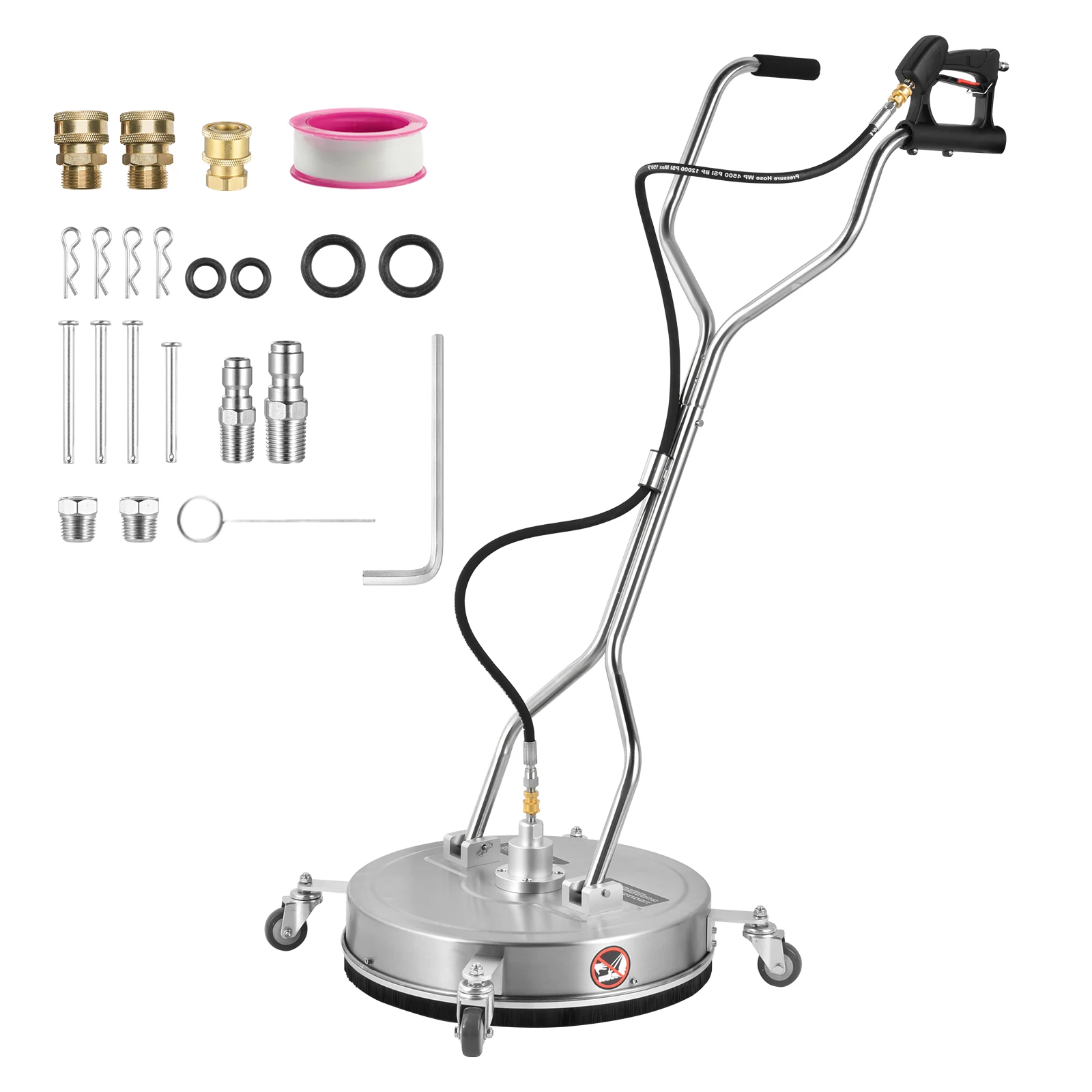 Stainless Steel Pressure Washer Floor Attachment 20 Inch, 2000-4500 PSI Surface Cleaner with 4 Wheels, Power Washer Accessory for Driveway Sidewalk Patio Deck