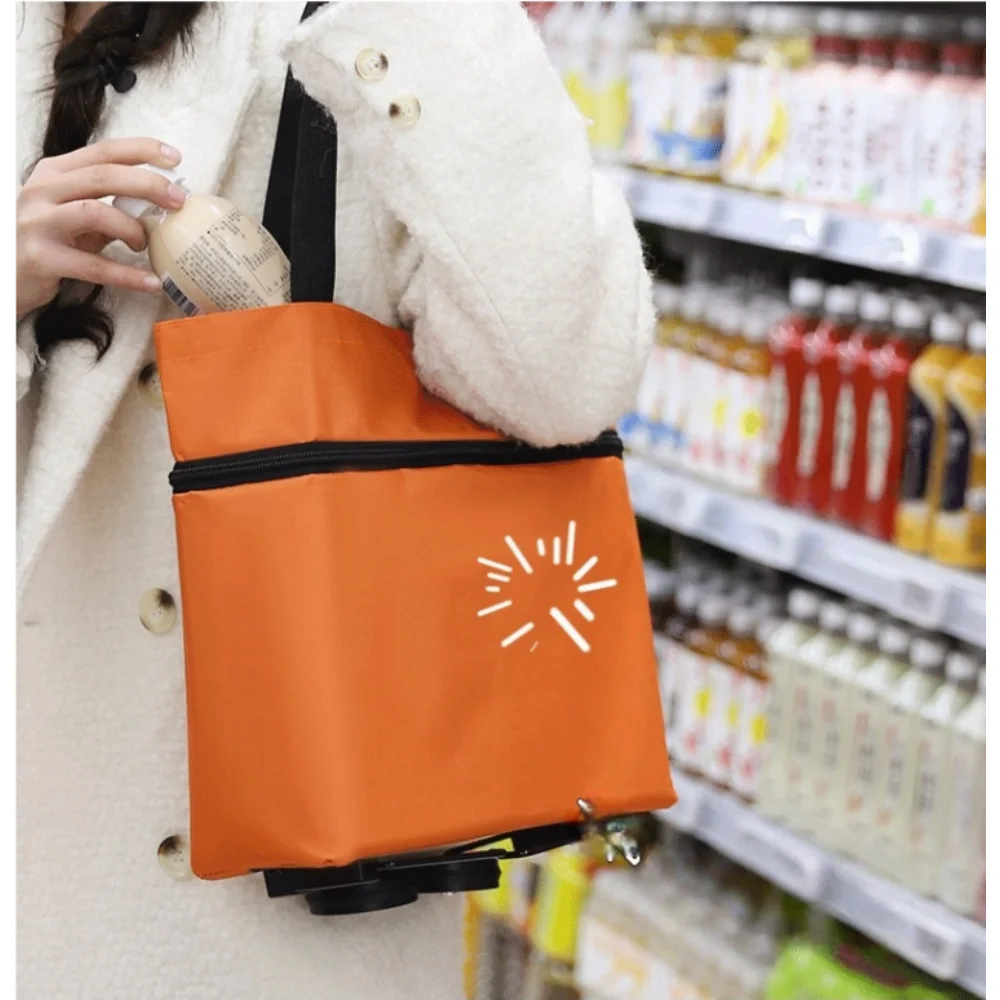 2 In 1 Foldable Rolling Shopping Trolley Waterproof Portable Handbag With Wheels Reusable Shopping Bag For Grocery Shopping - view 5
