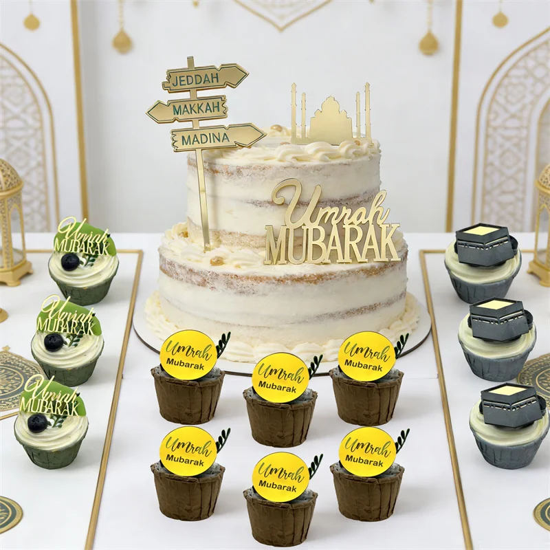 1 Beutel Acryl Umrah Mubarak Kuchen-Cupcake-Topper Eid Mubarak Heim 2026 Muslimisch Islamisches Festival Ramadan Party Kuchentisch-Zubehör