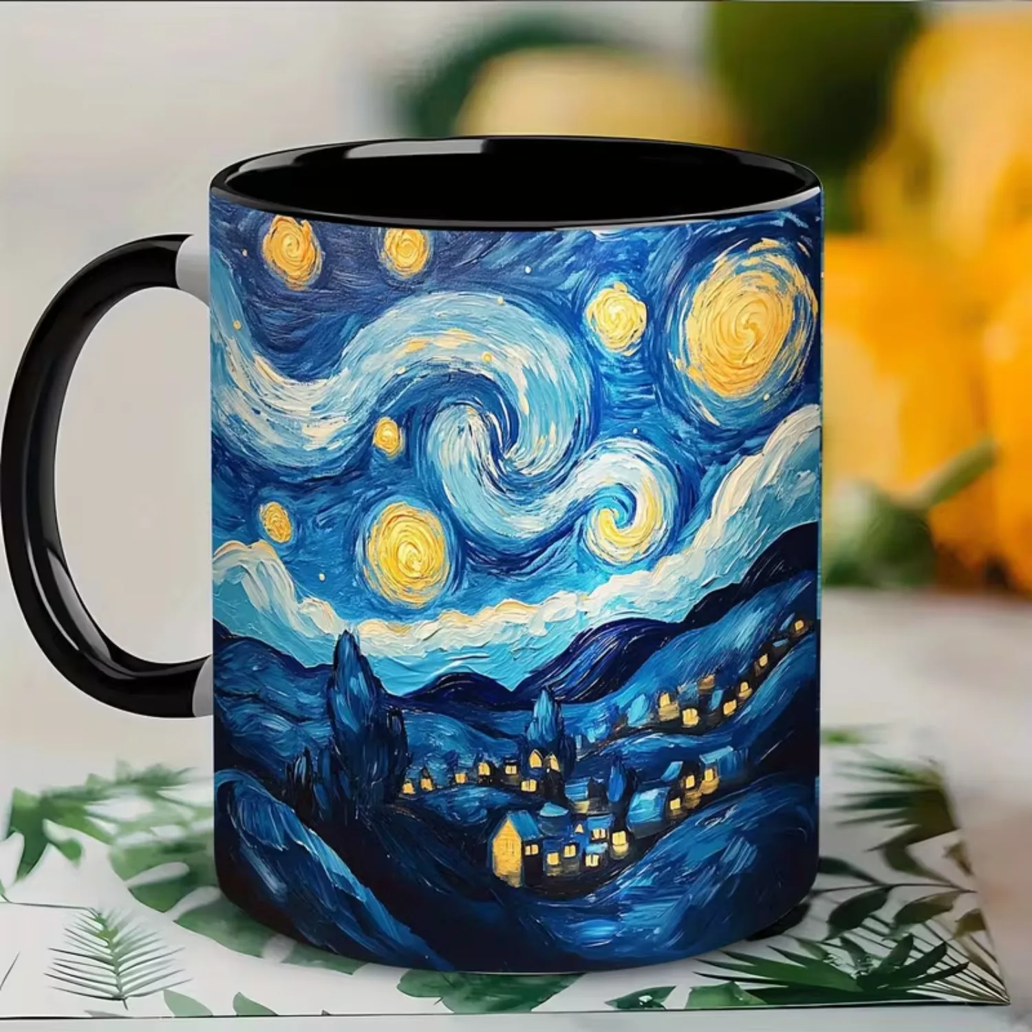 Van Gogh Starry Night Ceramic Coffee Mug Classic Oil Painting Art Cup Black Inner Tea Mug, Art Lovers Home Office Drinkware Gift