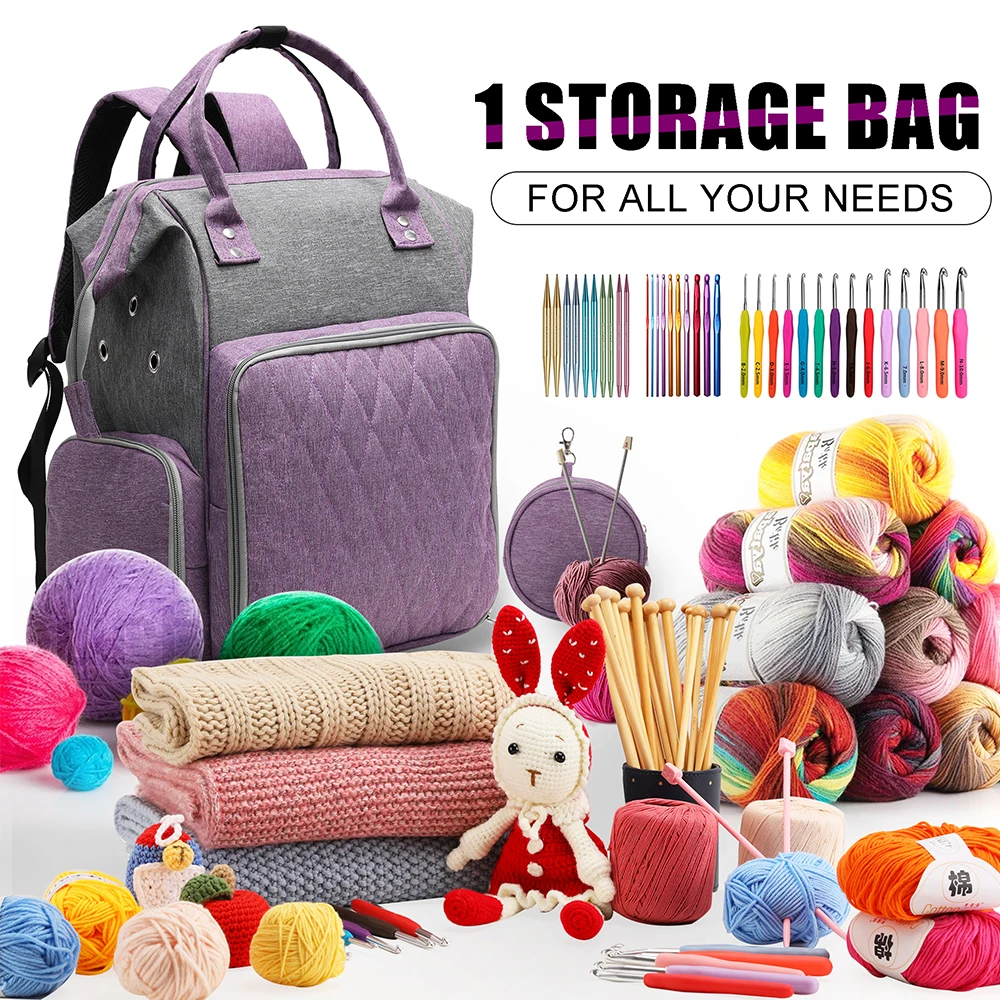 Looen-Crochet Armazenamento Mochila Organizador, Sacos de tricô portáteis, Totes com Divisor Interno, Lã Fio Thread Storage, Falou Agulha