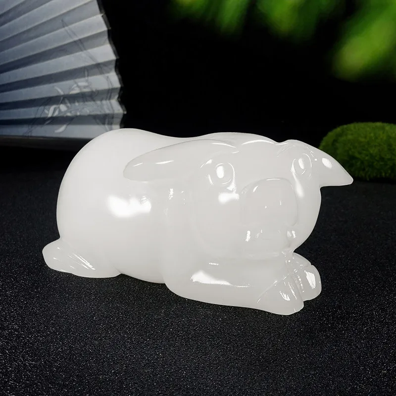 《All things go well》Jade Zodiac Pig Ornament for Living Room, Entryway, Home Decor, Fortune Pig Office Desk Decoration Gift