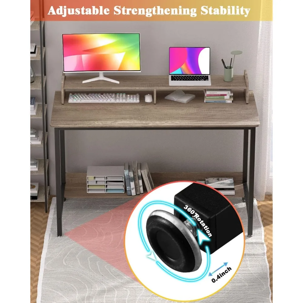 Computer Desk for Home-Office with Storage-Shelves - Modern Simple Style Metal Frame Laptop Notebook PC Study Writing Student M