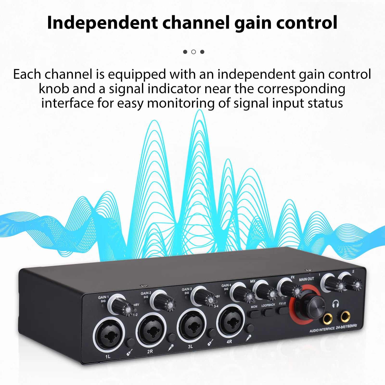 4 Channels Recording Sound Card with Driver Free Audio Interface 4-in 4-out USB Live Sound Card 24 bit/192khz 48V Phantom Power