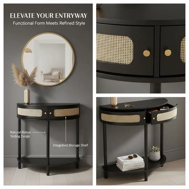 Semicircle Wicker Hallway Desk 42.1