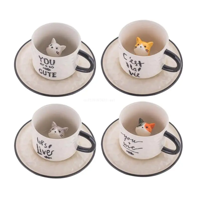 

Cartoon Relief Ceramic Cup with Crafts Porcelain Small and Dish Durable