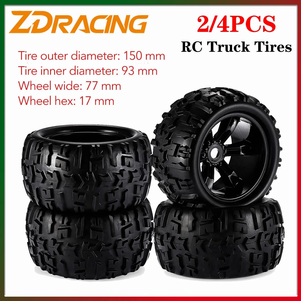 2/4PCS 150mm 1/8 RC Truggy Monster Truck Tires 17mm Hex Wheel Rubber Tyres for Redcat Hsp Kyosho Hobao Hongnor Team Losi GM DHK