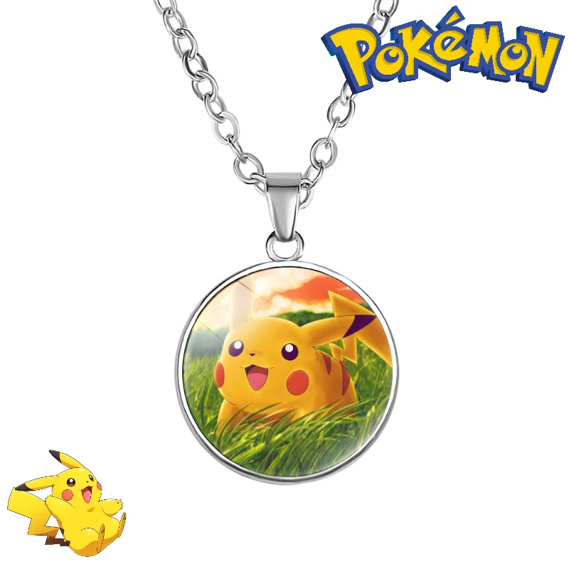 

Pokémon Necklace Cartoon Figure Kawaii Lightning Mouse Time Gemstone Round Pendant Children Toys Sweater Chain Accessories Gifts