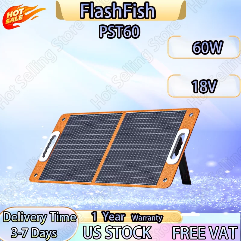 

FlashFish PST60 60W Portable Foldable Solar Panel 23% Energy Conversion Rate outdoor Waterproof camping Solar charging Panel