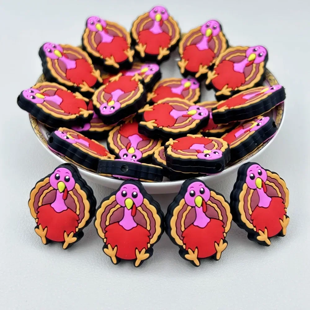 

10PC Baby Silicone Bead Turkey Bead Teethe Baby DIY String Pen Bead Nipple Chains Jewelry Accessories Teethe Focal Beads Cartoon