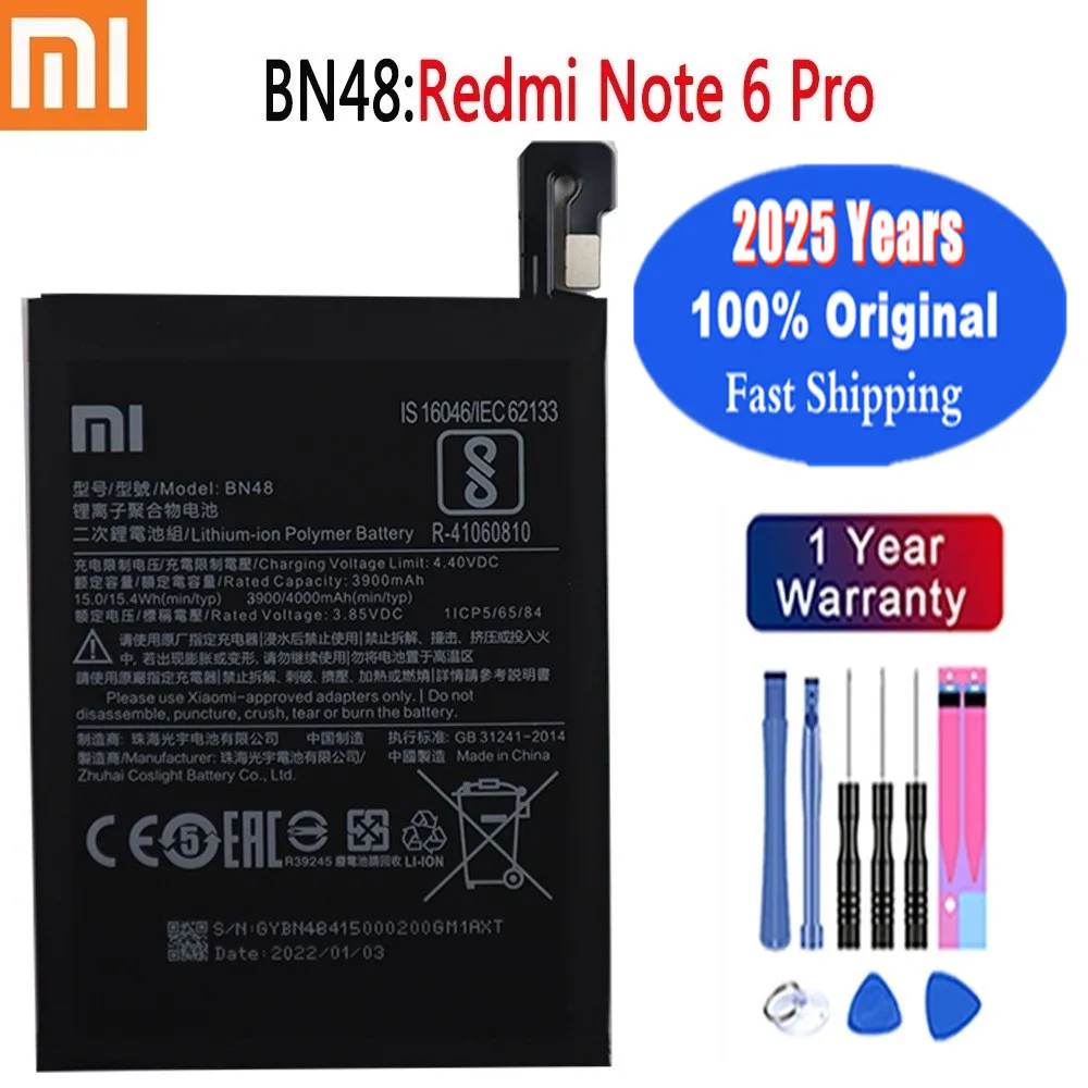 2025 Year 4000mAh BN48 Xiao mi Original Battery For Xiaomi Redmi Note 6 Pro 6Pro Red rice Note6 Pro Mobile Phone Battery + Tools