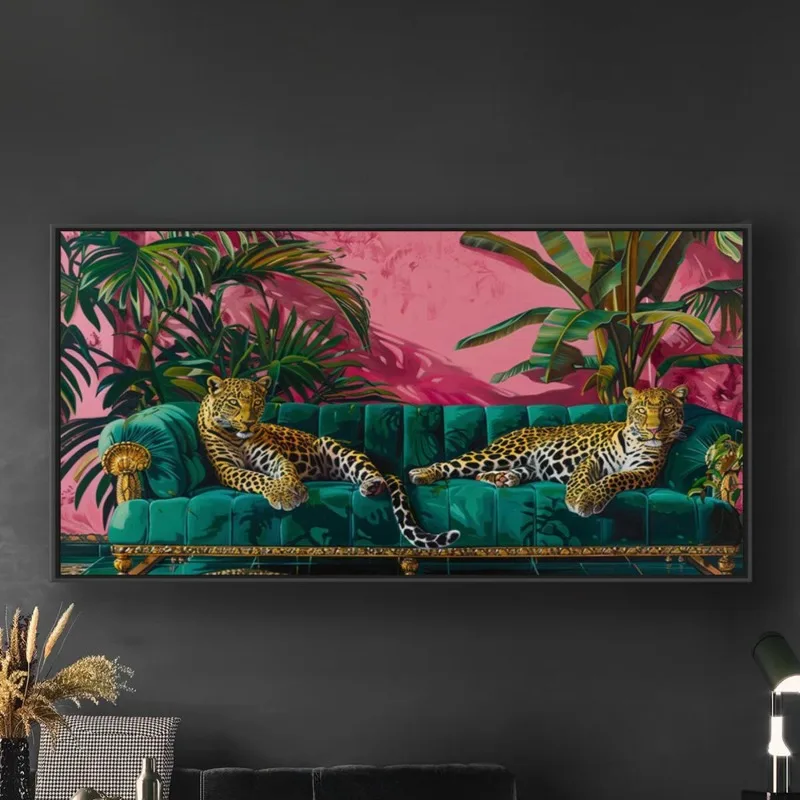 

2D Flat, Unframed Canvas Painting, Wall Art Decor Poster, Tropical Leopard Print, for Living Room, Bedroom, Office Home Decor