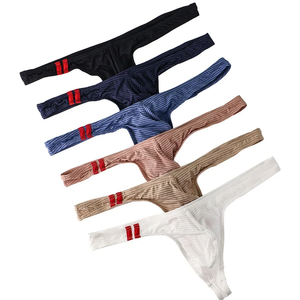 

1pc Mens Fashion Stripes See Through Briefs Soft Comfortable Pouch G-strings Thongs Breathable Sexy Underwear T-back