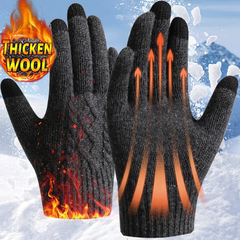 

Men Knitted Thick Thermal Full Finger Gloves Women Men Fashion Winter Outdoor Warm Wool Driving Gloves Touchscreen Mittens