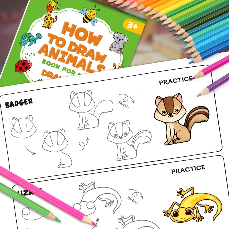 

How To Draw Animals 32 Page 96 Animal Themes Interactive Activity Book Four Simple Steps To Complete Drawing Coloring Book