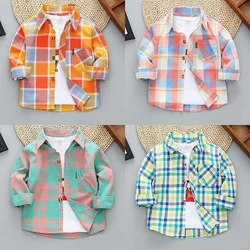 1-8Y Toddler Boys Shirt Spring Summer Cotton Plaid Printed Jacket Fashion Kids British Style Long Sleeve Shirt Children Clothing