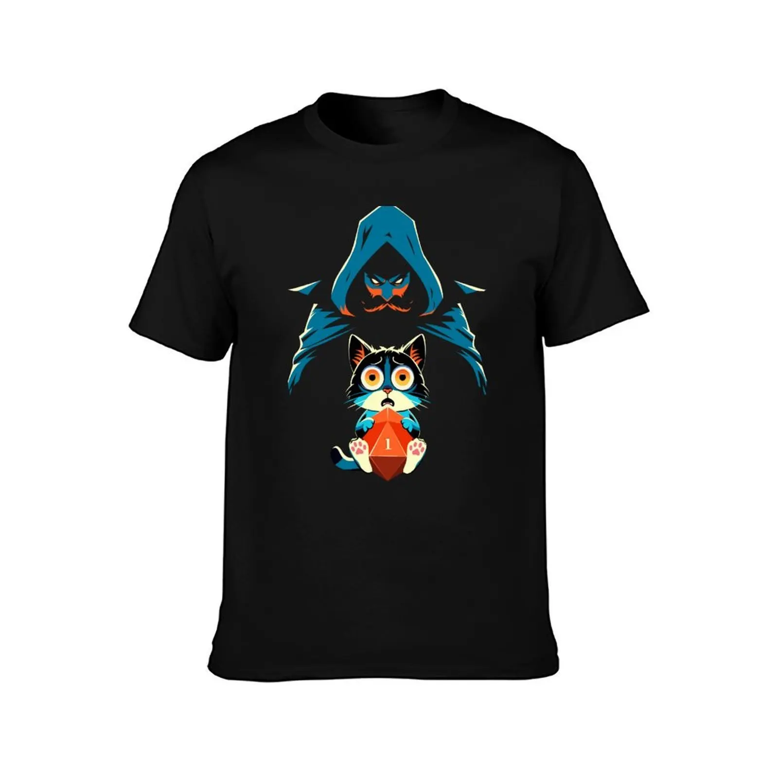 Funny Scared Cat with Game Master Tabletop RPG T-Shirt Big and Tall Solid Color T-Shirt
