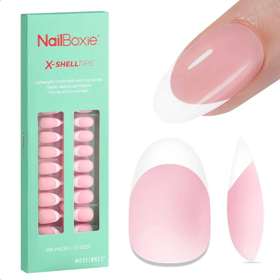 

French Tip Pr on Nails 150 шт. Короткие миндалевидные накладные ногти с коробкой для ногтей Розовые гелевые типсы для женщин Мягкие клеевые ногти для натуральных