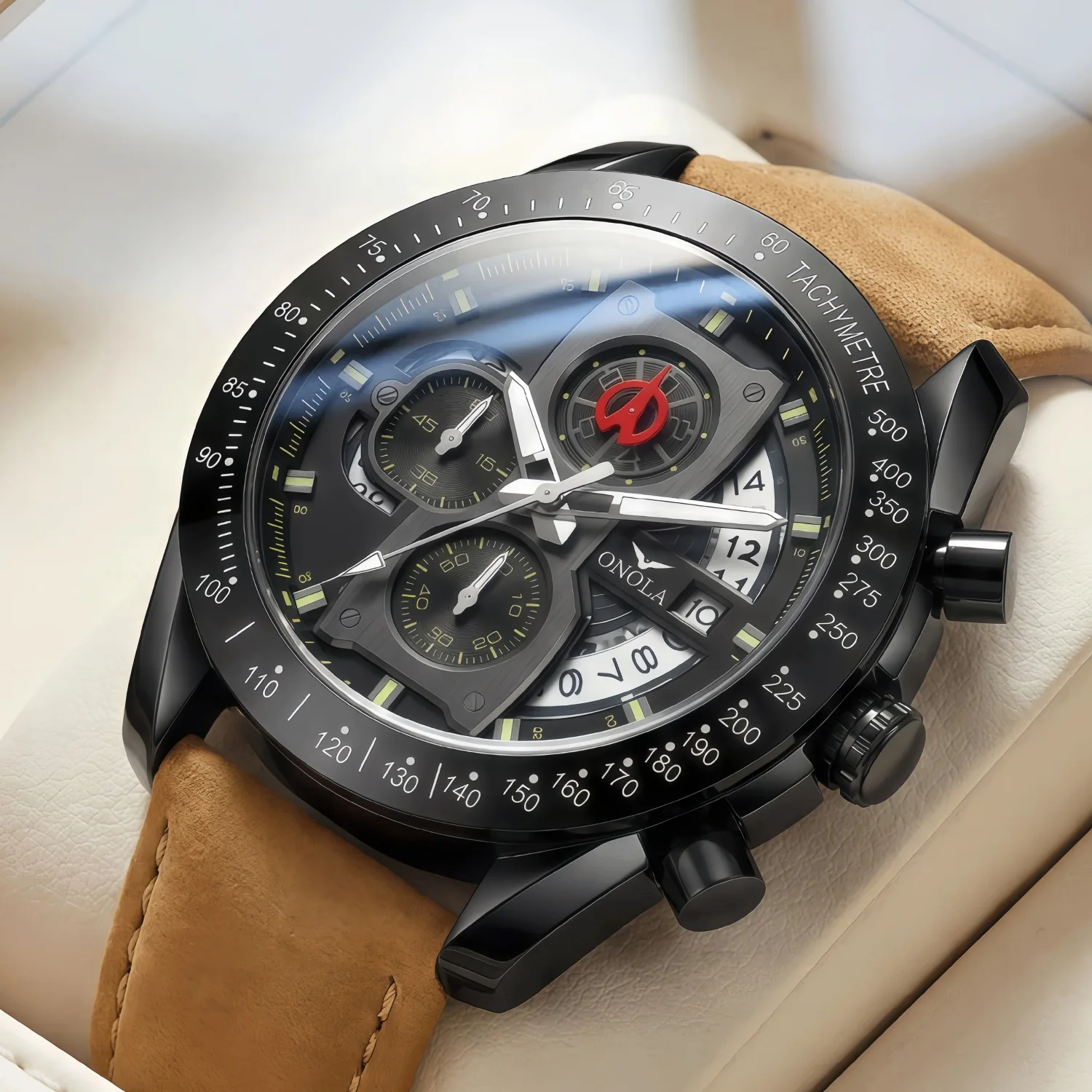 ONOLA 6861 Fashion Brand Business and Leisure Waterproof Belt Multi Functional Small Three Needle Calendar Quartz Watch for Men