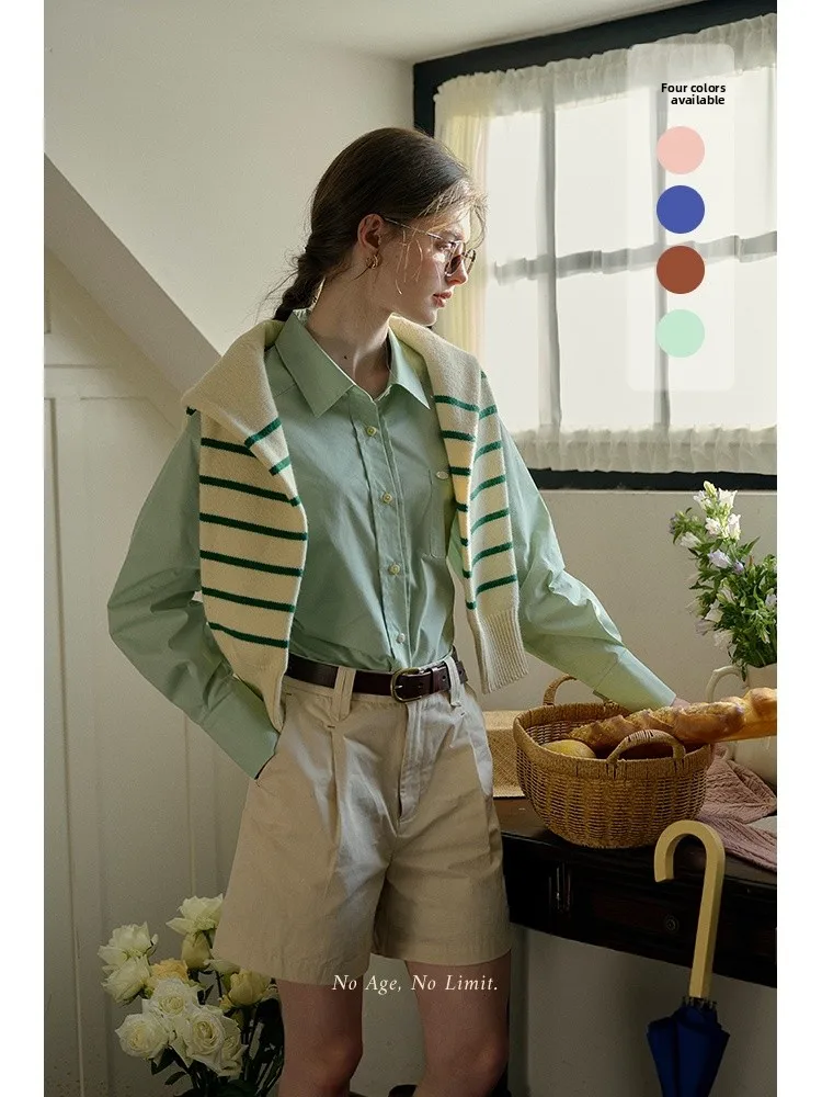 

SimpleRetro Paris 10:30 Women's Cotton Shirt Loose Fit Belt Design Spring Commute Top Comfortable Breathable Fashionable