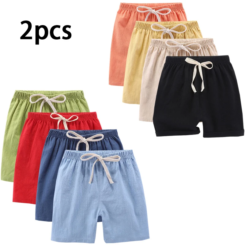 

2pcs Cotton Linen Summer Kids Shorts Girl Solid Color Short Baby Casual Pant Children Short Pant Boy Sport Clothing Outwear