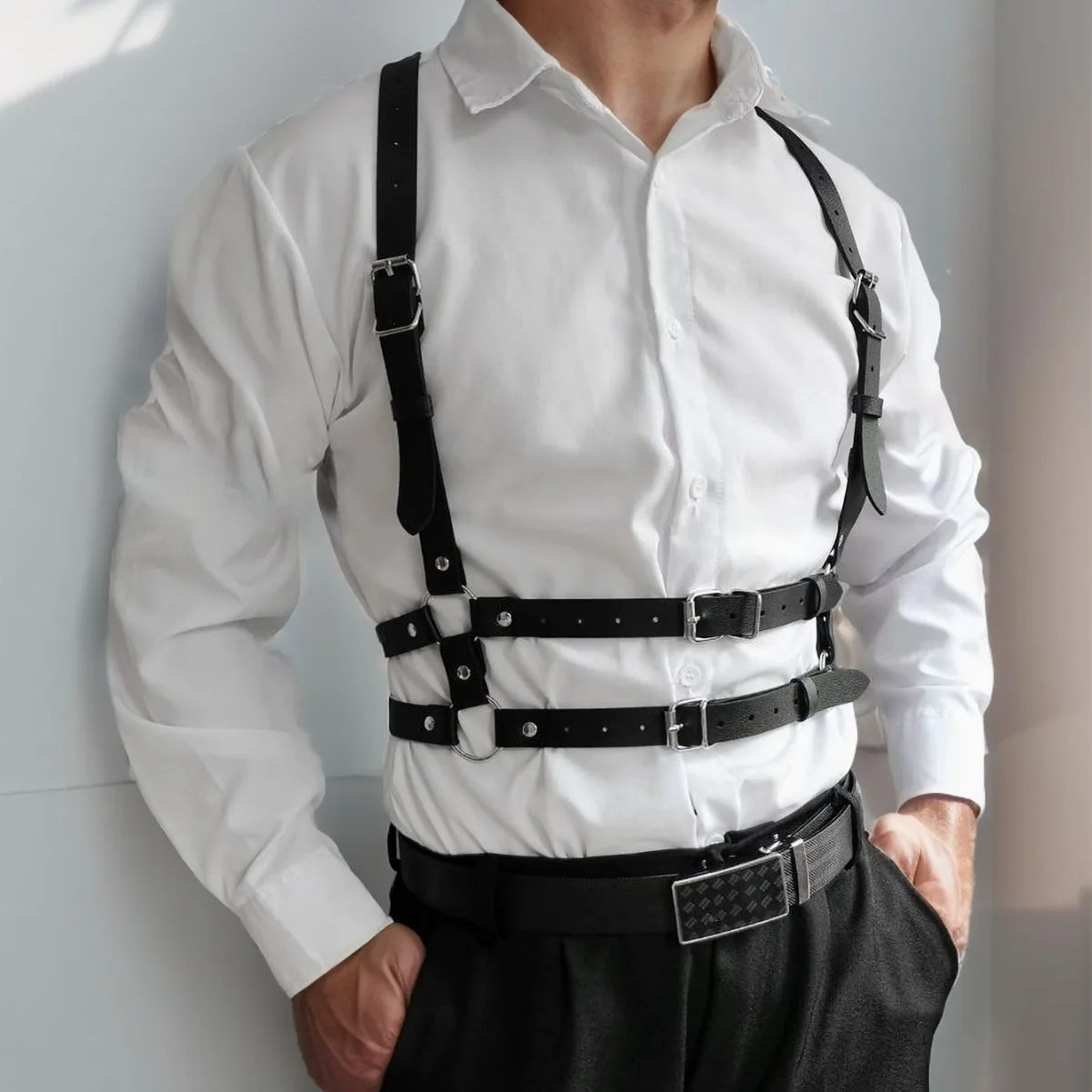 Gohtic Leather Harness Belts for Man Cosplay Adjustable Harness Waist Corset Belt Suspenders Harness Punk Clothing Accessories