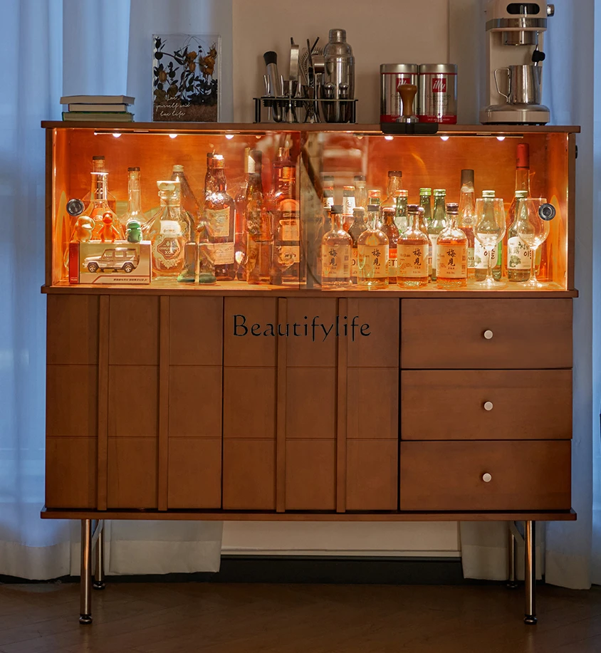 

13Solid Wood Sideboard Light Luxury Sofa Living Room Glass Storage Tea Cabinet