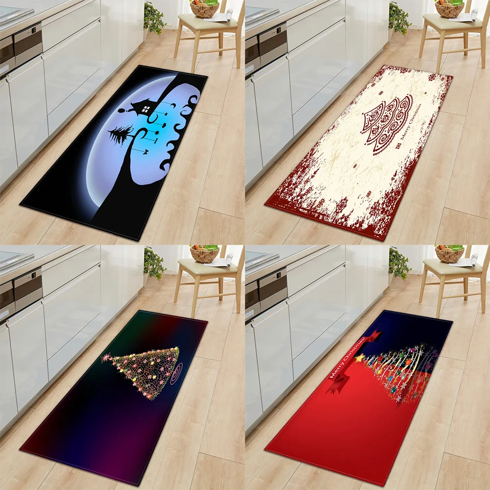 Household floor mat Christmas tree kitchen carpet non-slip welcome indoor door  Happy New Year living room 