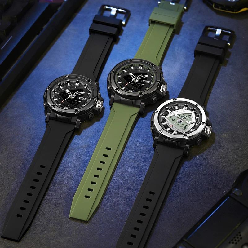 ساعة UTHAI-Men كوارتز بشاشة مزدوجة مقاومة للماء ، ساعة يد رياضية ، طالب إلكتروني ، ساعة منبه ، موضة عصرية ، ذكر