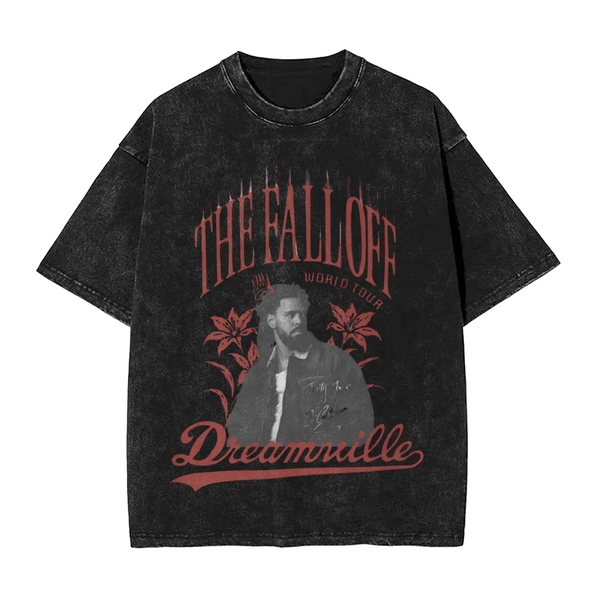Harajuku Washed Shirts J Cole The Fall Off 2026 Tour Outfit Vintage T-Shirts Oversize  Streetwear Short Sleeve Summer Tee Shirt