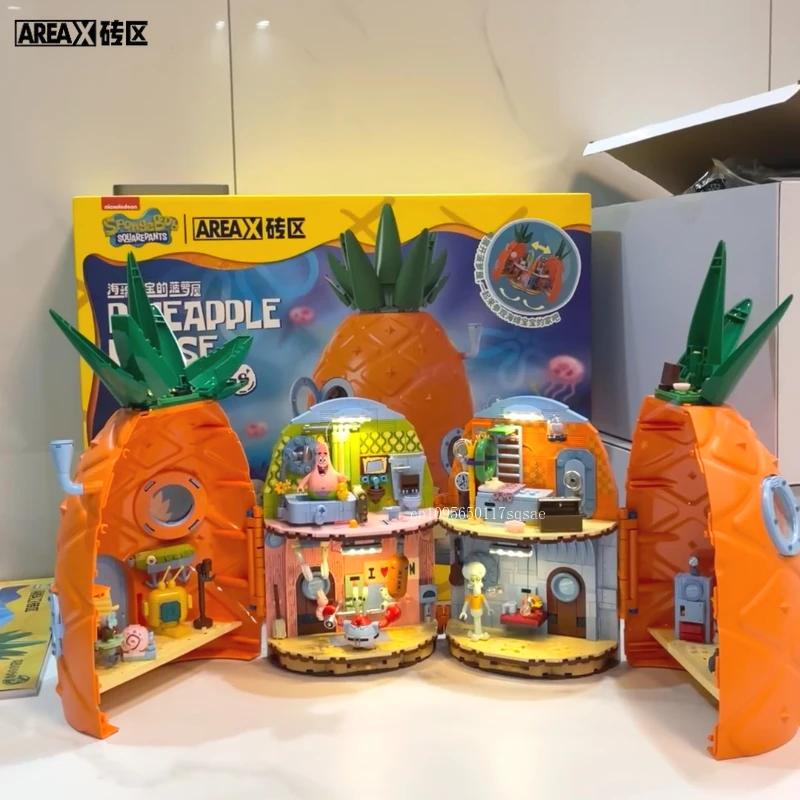 New AREAX SpongeBob Pineapple House Building Blocks Children's Birthday Gift Assembly Model Foldable Puzzle Toy Building Blocks