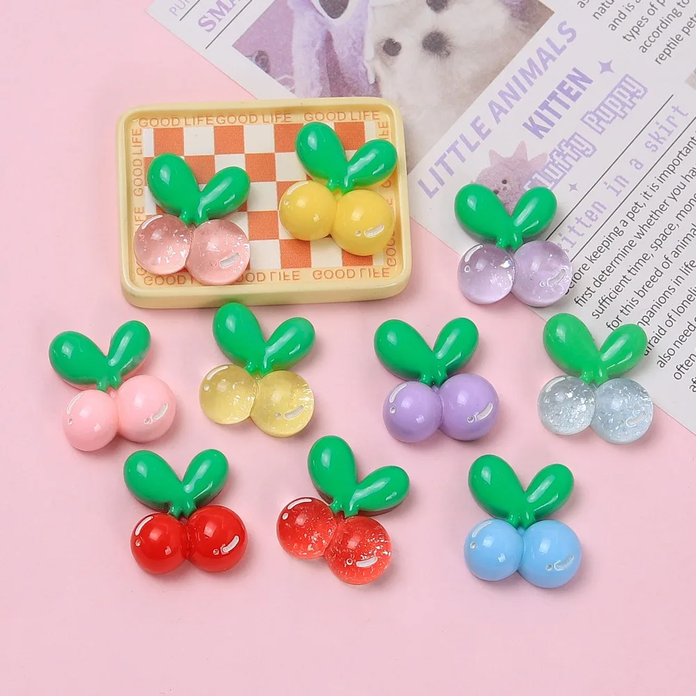 10Pcs Kawii resin Fruit Cherry Series Miniature Flat Back Cabochons For Hairpin Scrapbooking DIY Home Decor Craft Accessories