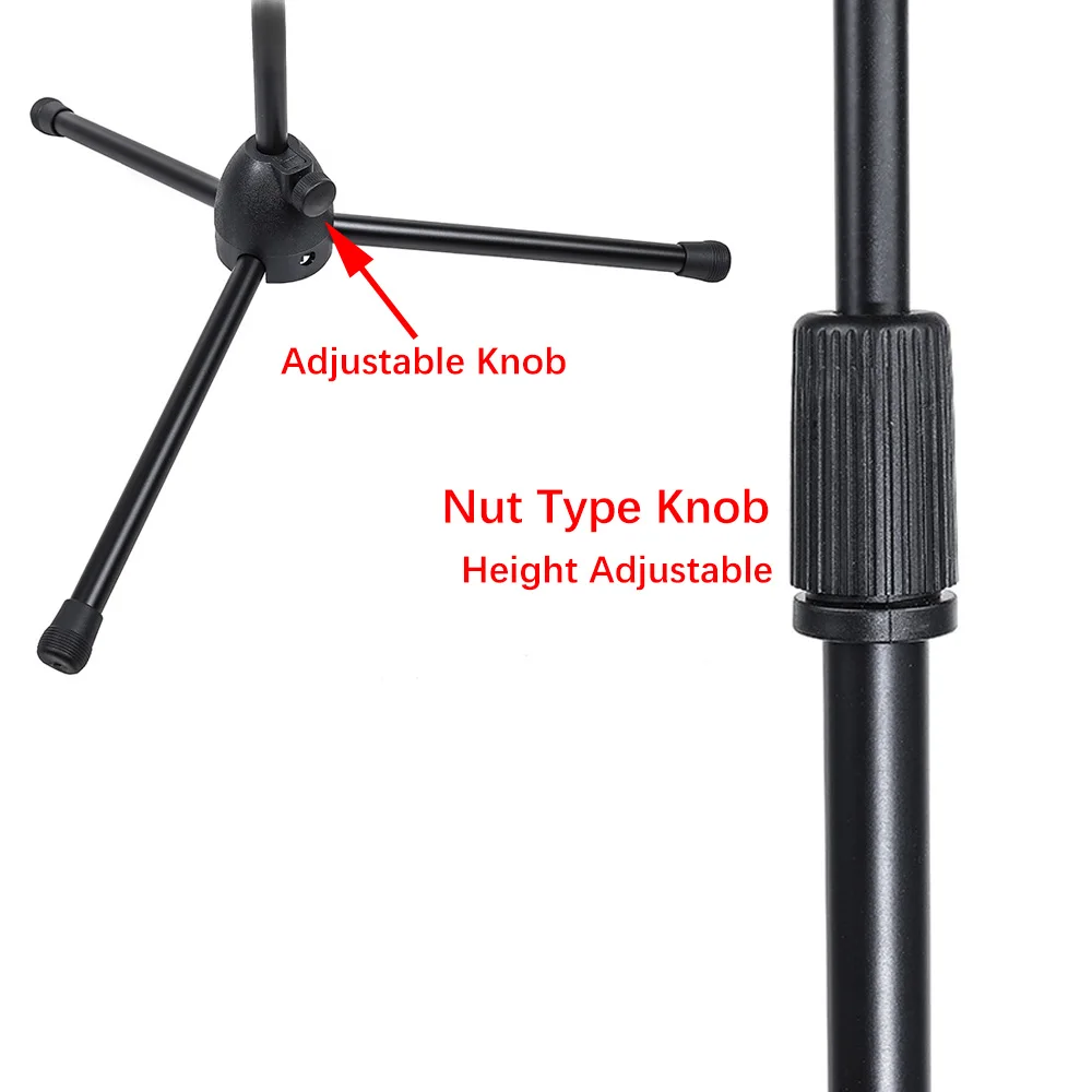 Tripod Microphone Stand Boom Mic Stand with 2 Mic Clip Holder Collapsible Adjustable Mic Bracket