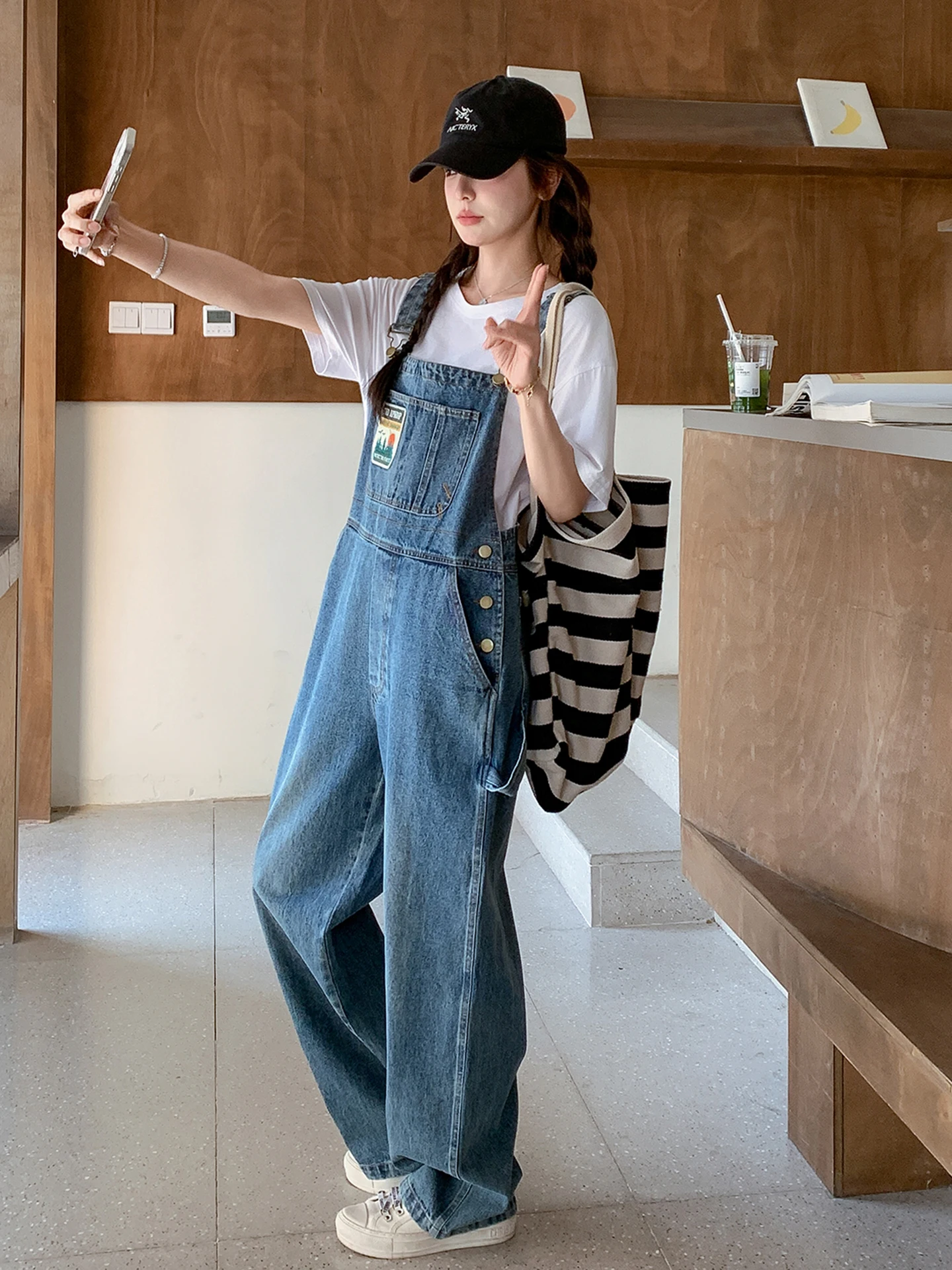 

Blue High Waist Denim Overalls Women's Sle Fall 2025 New Korean Version Slimming School Sle One-Piece Pants