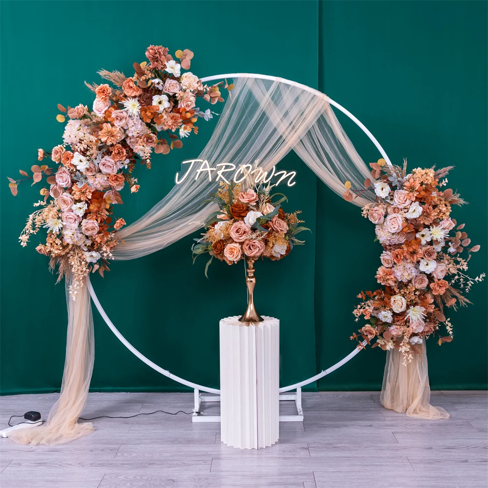 

Artificial Autumn Pink Color Rose Greens Arrangement Decoration Wedding Stage Props Handmade Flowers Floral Set