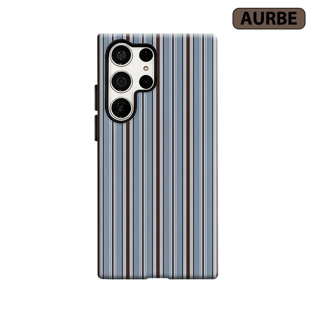 Aurbe Phone Case For Samsung Galaxy S26 S25 S24 S23 Ultra Plus HD Hard Blue & Brown Vertical Stripes Double Layer Film Cover
