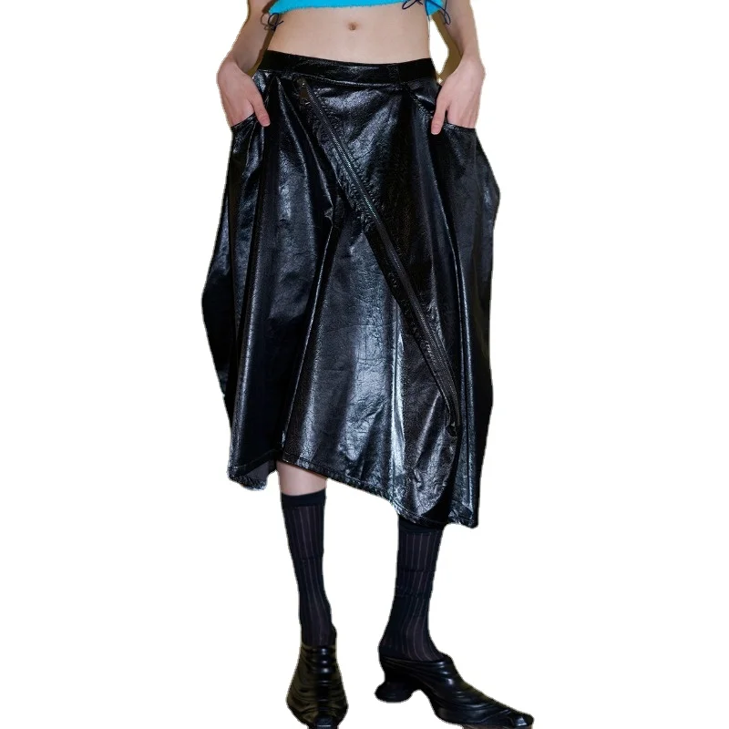 

Fashion Irregular Hip Hop Style Leather Pants Asymmetric Loose Wide Leg Pants Culottes