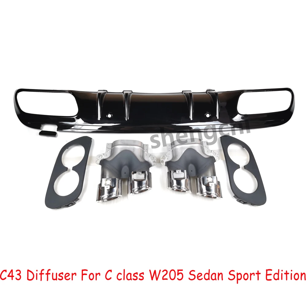 W205 C43 Style Rear Bumper Diffuser For Mercedes Benz C Class W205 Sedan 2015-2021 Sport Edition Diffuser with 4-outlet Exhaust