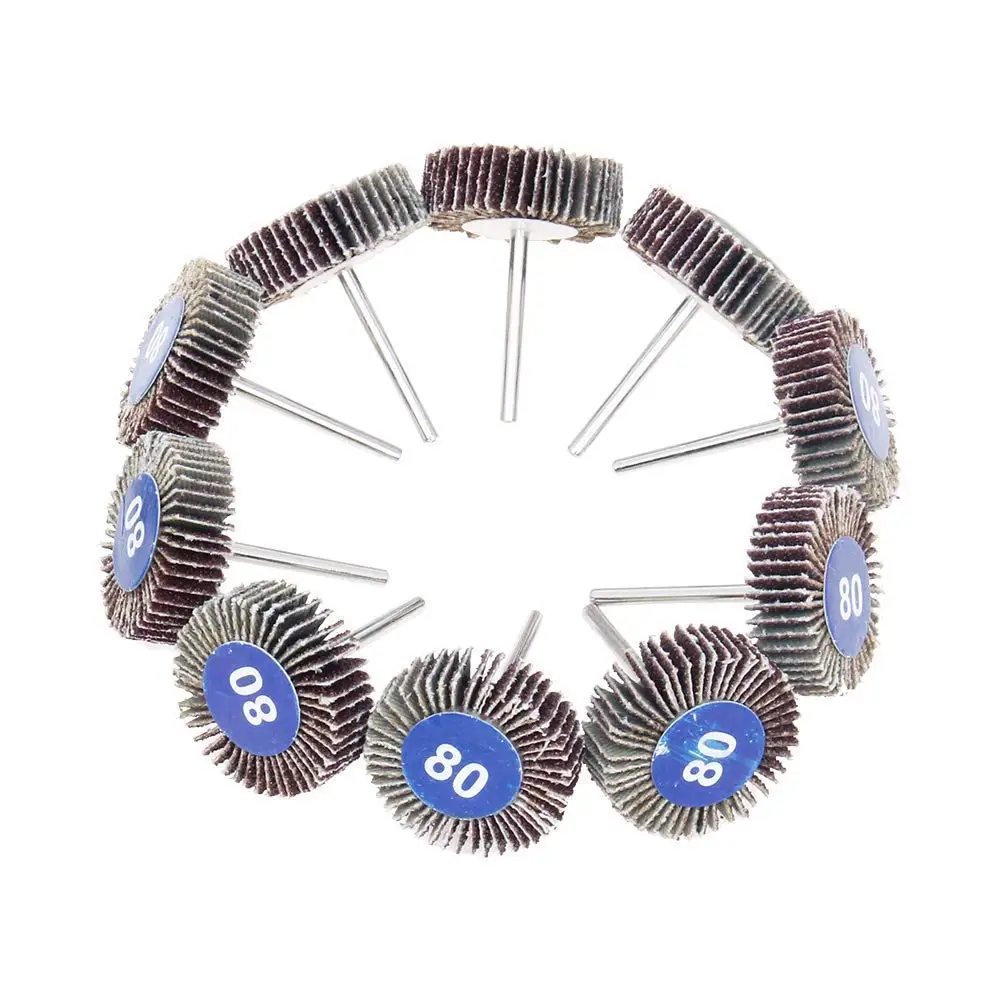 Levigatrice abrasiva a lamella da 10 pezzi, grana 80, gambo da 1/8 di pollice per trapano, molatura, lucidatura, molle abrasive, utensile rotante