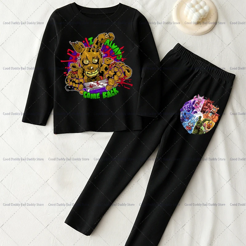أطقم بيجامات FNAF للأطفال شتوية من الصوف المخملي خمس ليالٍ في فريدي ملابس نوم دافئة بأكمام طويلة وسراويل تناسب ملابس من قطعتين #2