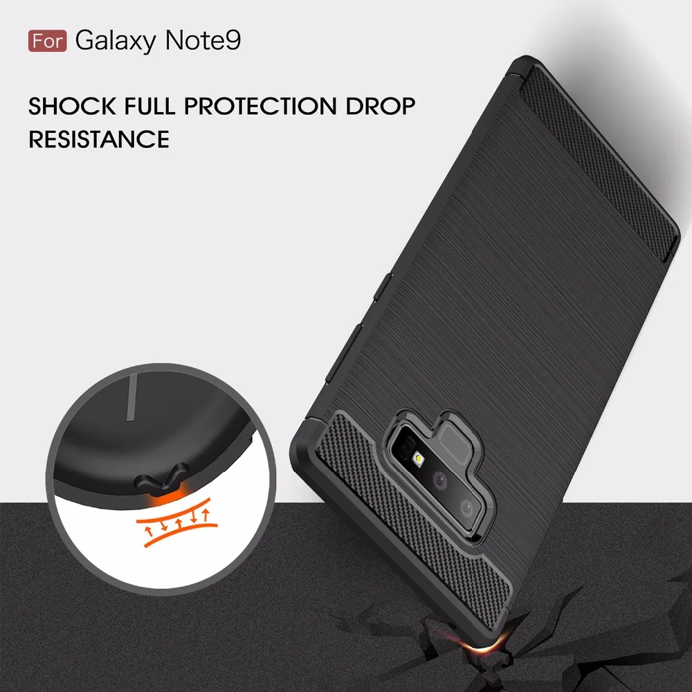 Do Samsung galaxy Note 9 etui z silikonu z włókna węglowego, odporna na wstrząsy, pełna osłona, miękka torba TPU do Samsung Note9