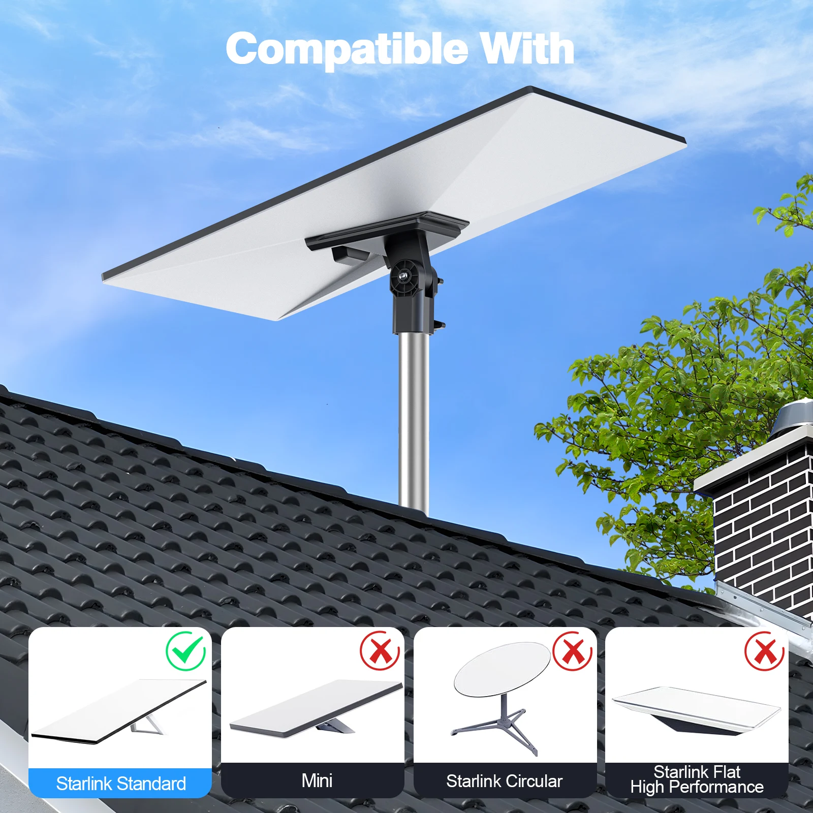 Adattatore Per Palo Starlink Gen 3 – Supporto In Acciaio Per Antenna V3, Inclinazione E Rotazione 360°
