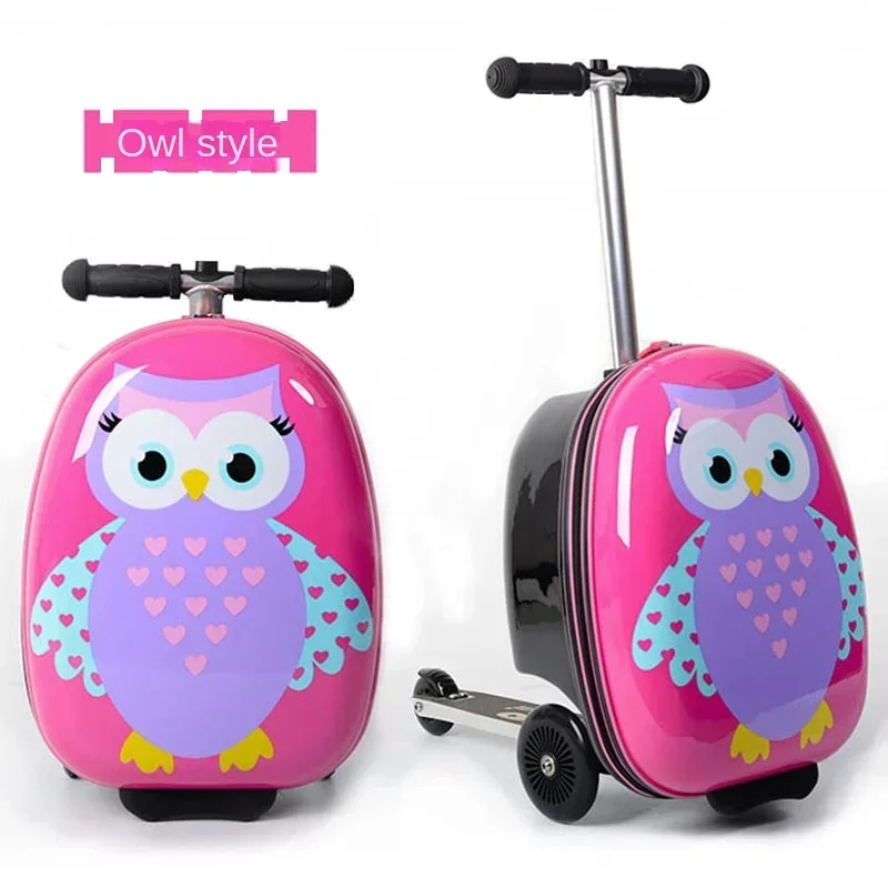 18 Inch Child Suitcase Schoolbag Folding Travel Bag with Wheels for Kids Baby Ride on Luggage Case Cartoon Cute